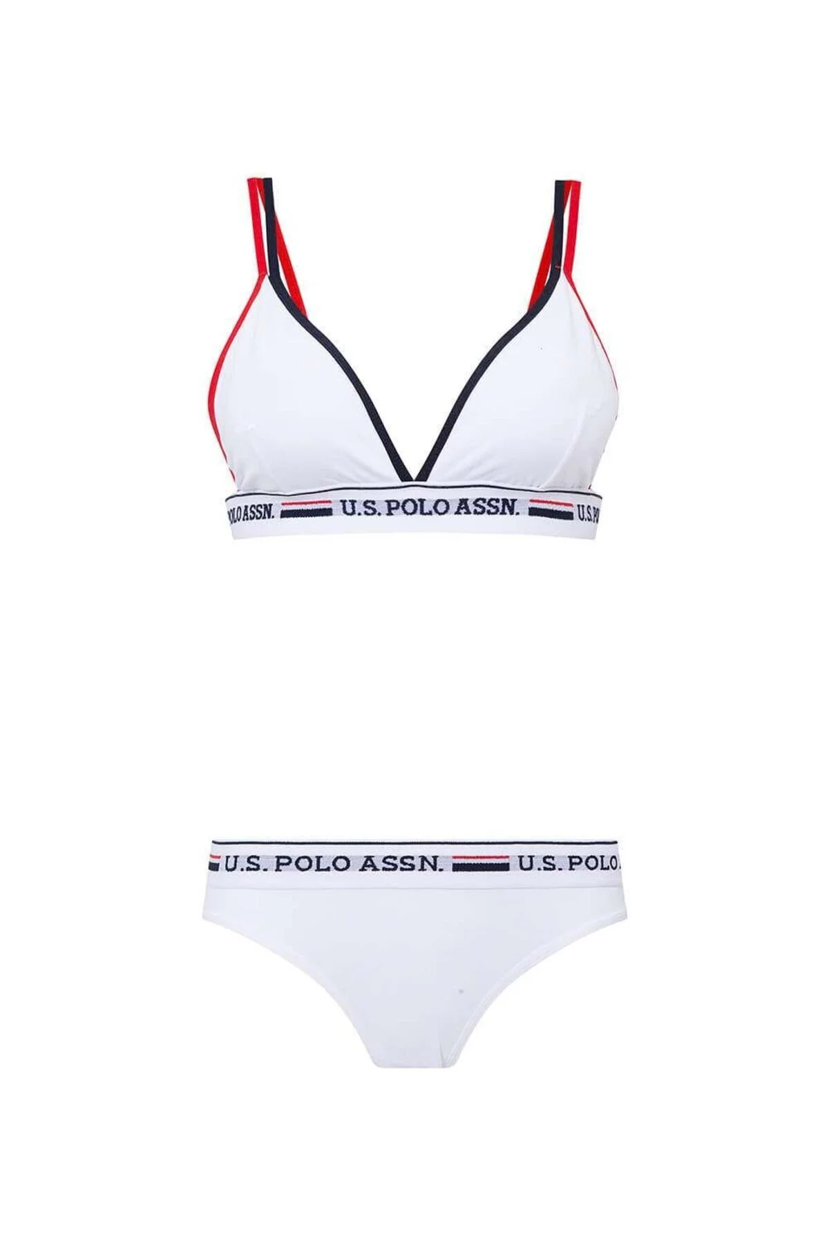 Beyaz Melanj Pamuklu Likralı Kadın İp Askılı Büstiyer Slip Takım U.S. Polo Assn.