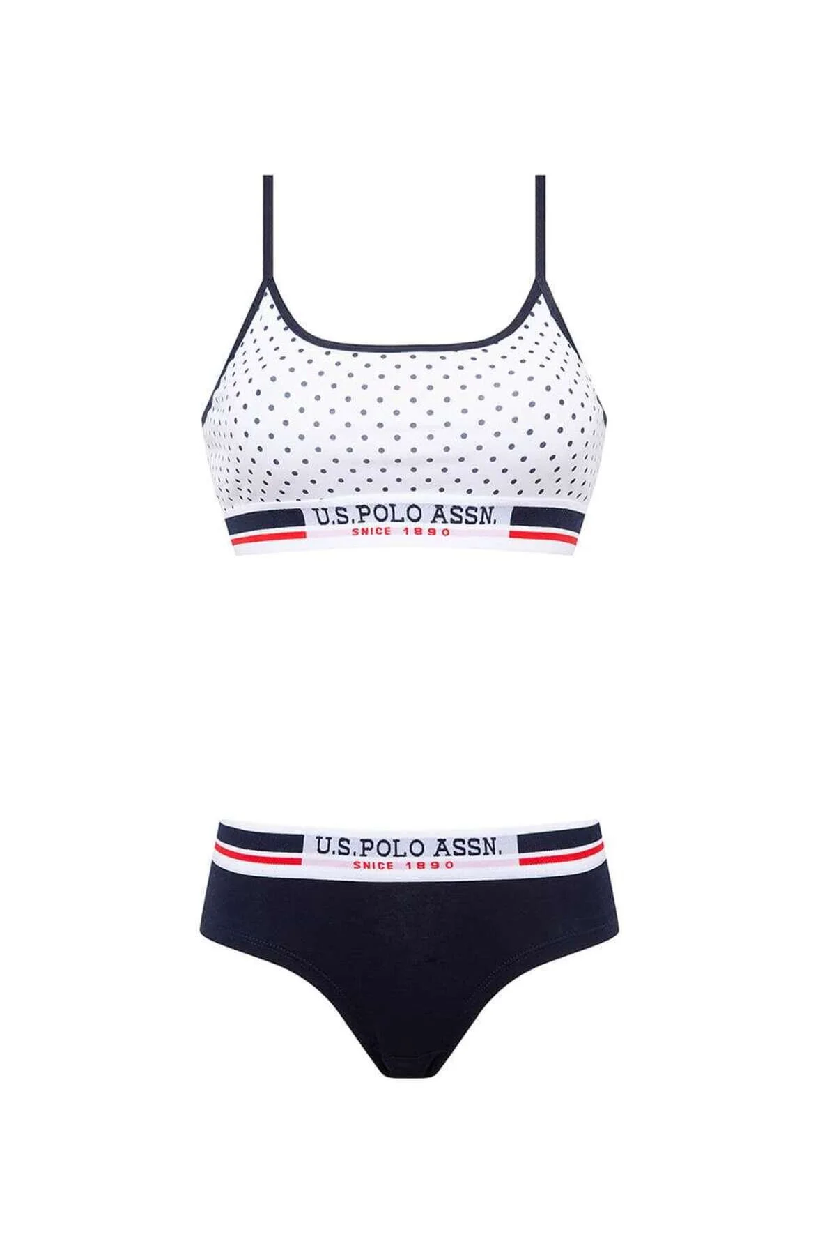 Beyaz Puanlı Kadın İp Askılı Büstiyer Şort Takım U.S. Polo Assn. 
