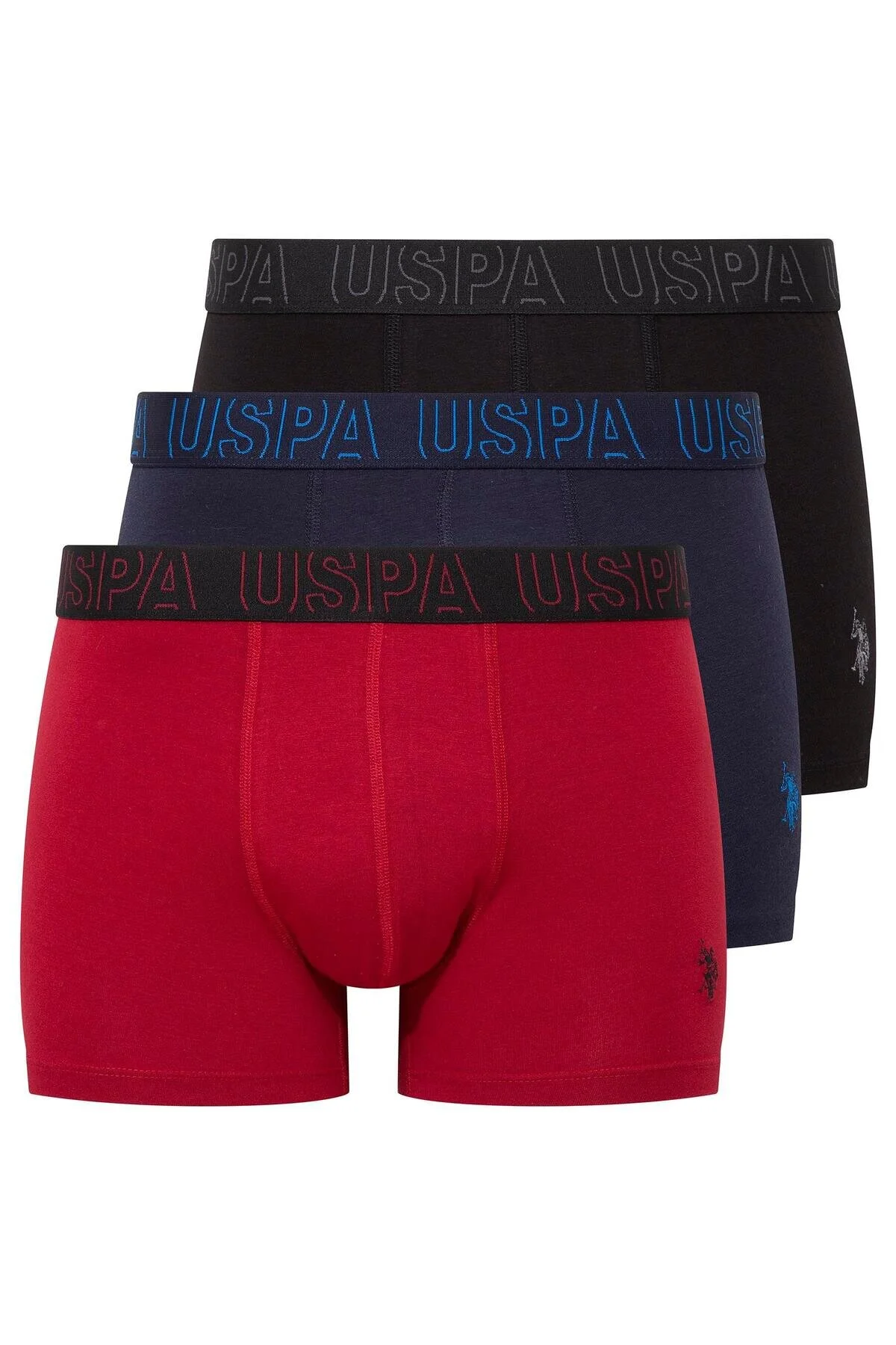 Bordo Lacivert Siyah Pamuklu Elastan Logo Lastik Detaylı Erkek 3’lü Boxer U.S. Polo Assn.