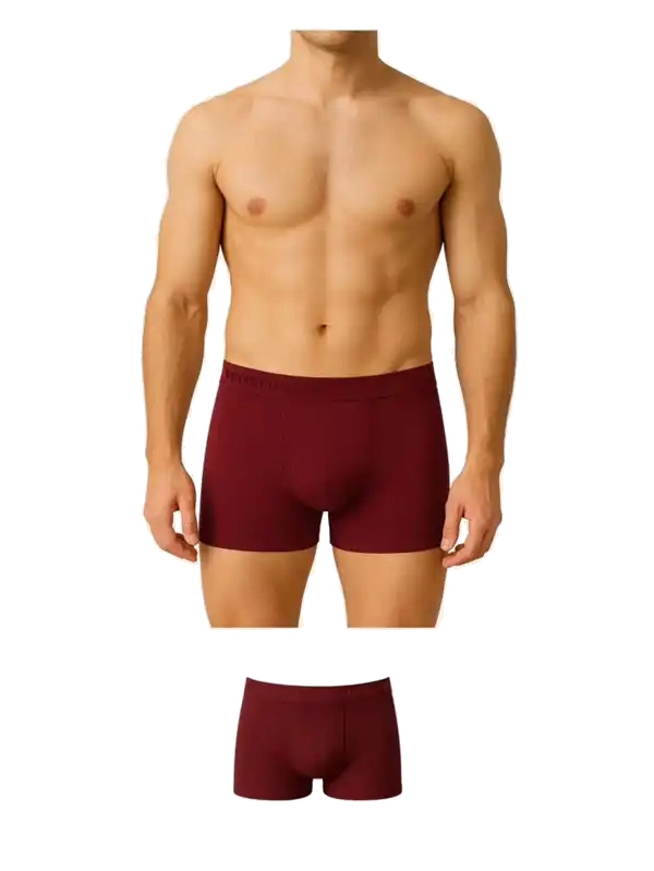 Bordo Likralı Pamuklu Düz Erkek Boxer