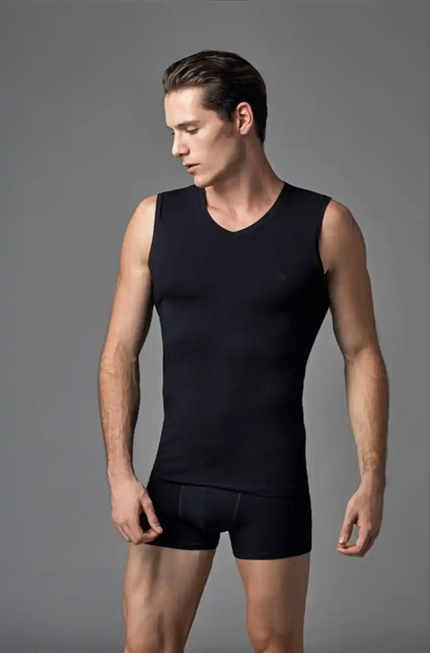Compact Siyah V Yaka Kolsuz T-Shirt 2Li												
