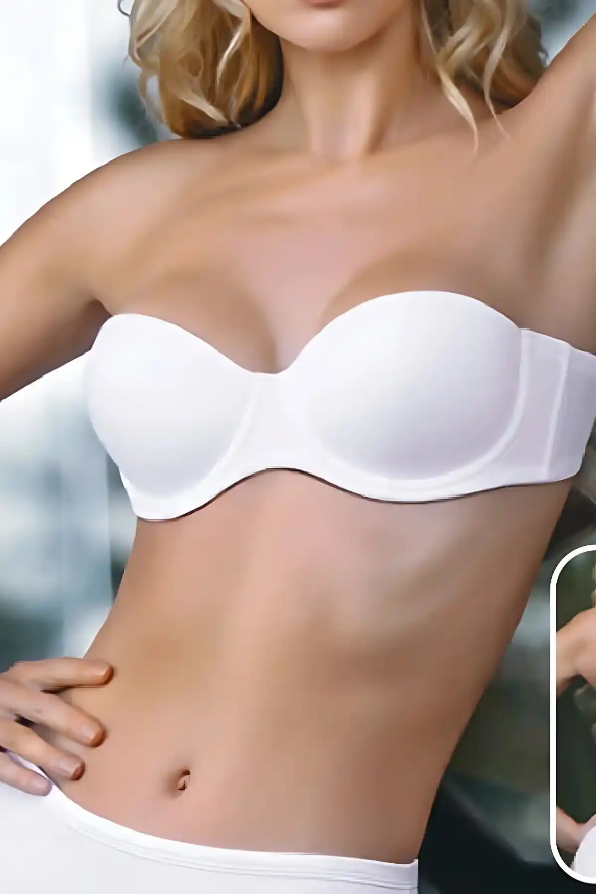 Dolgusuz Straplez Şık Model Beyaz Sütyen