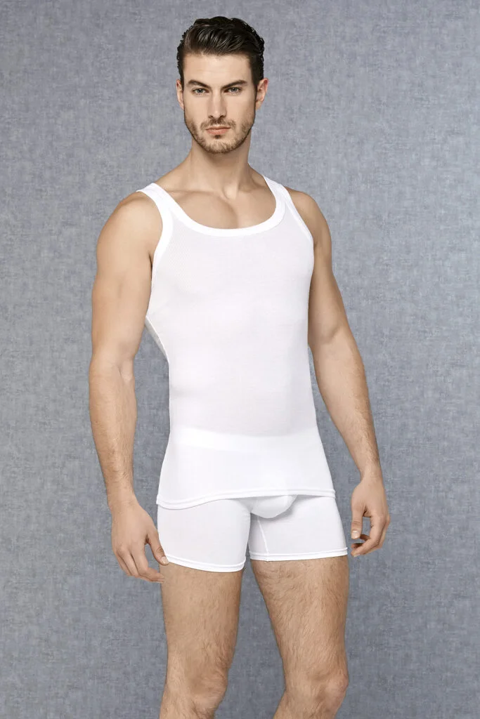 Erkek Beyaz Modal Kare Yaka Slim Fit Atlet