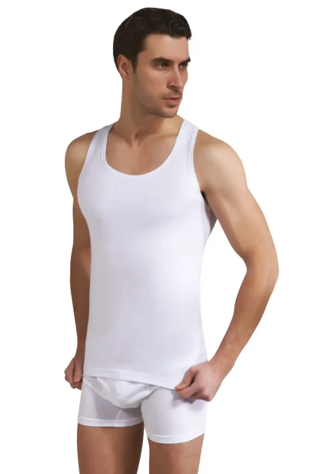 Erkek Beyaz Ribana Slim Fit Atlet