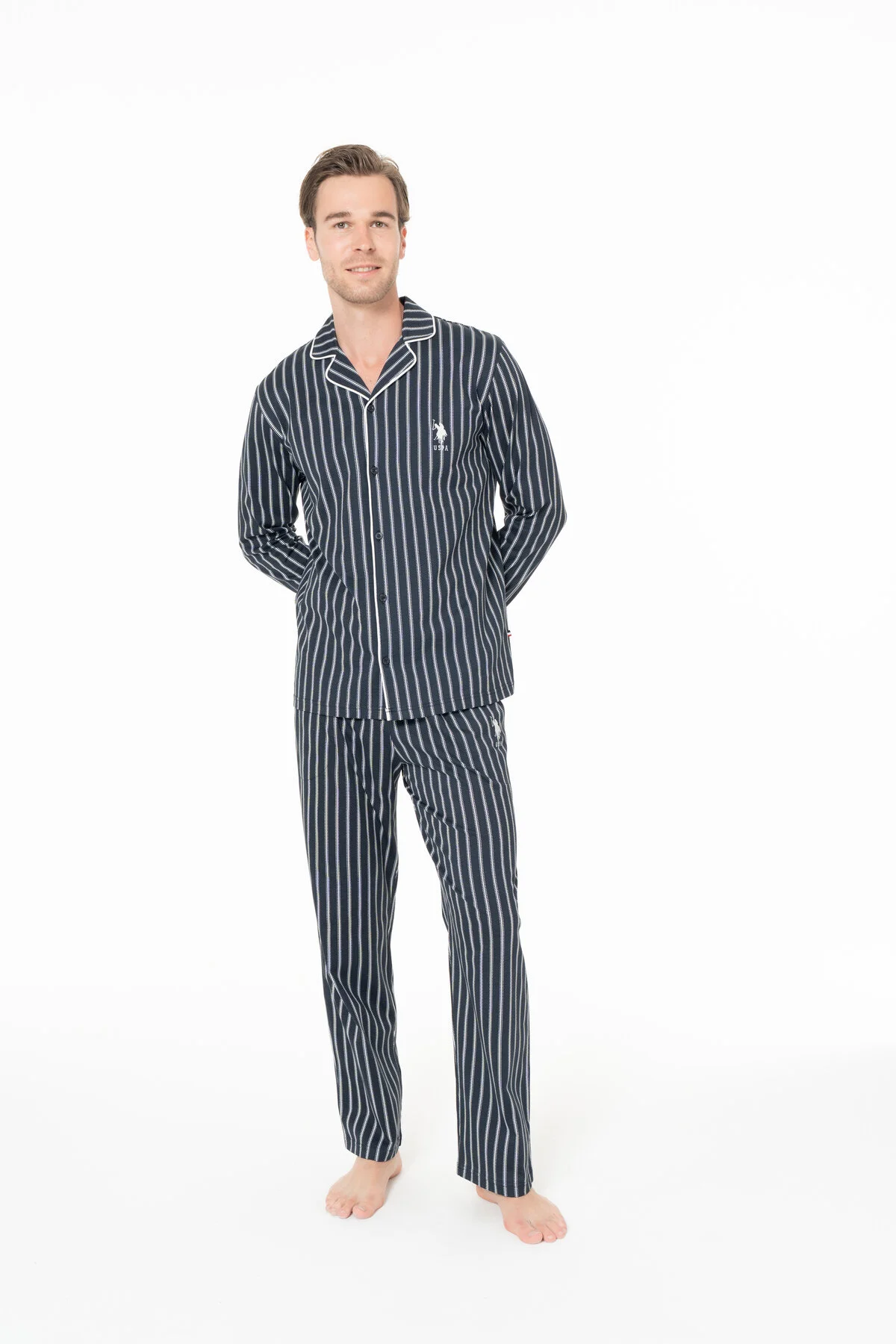 Lacivert Pamuk Çizgili Erkek Pijama Takımı U.S. Polo Assn.
