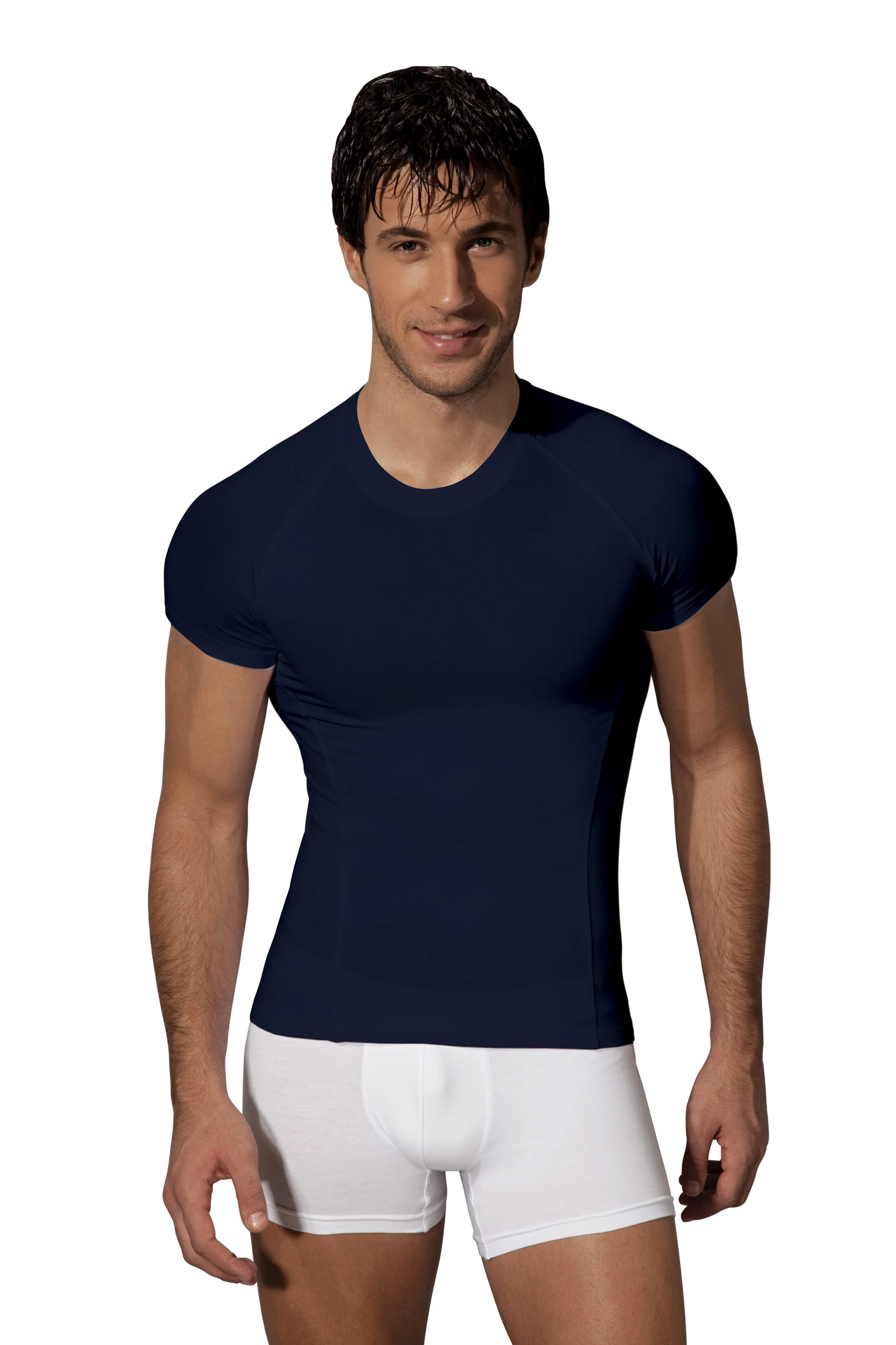 Erkek Modal Pamuk Lacivert Slim Fit Kısa Kollu Sıfır Yaka Tişört 