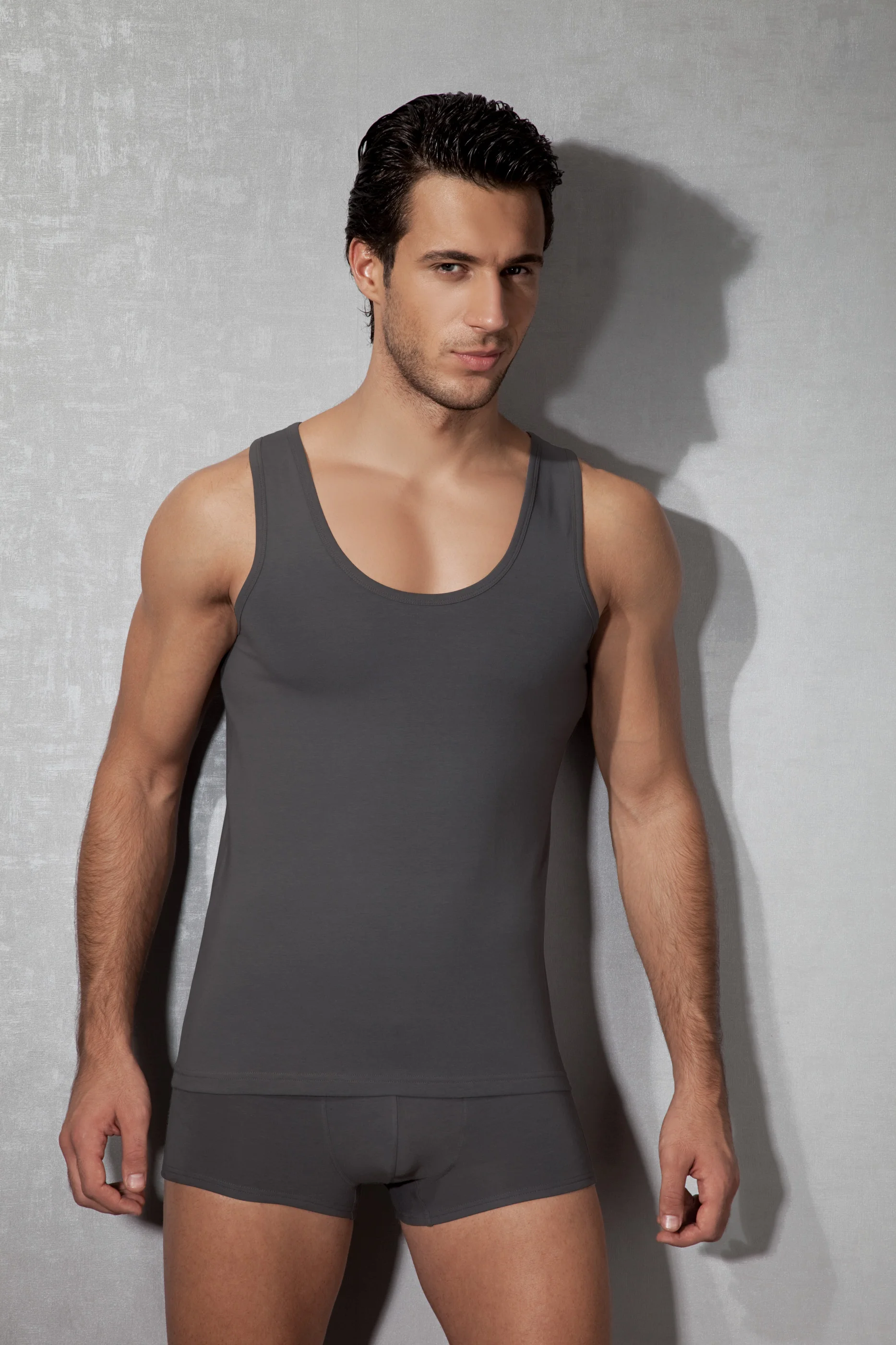 Erkek Modal Pamuklu Antrasit Slim Fit U Yaka Atlet  