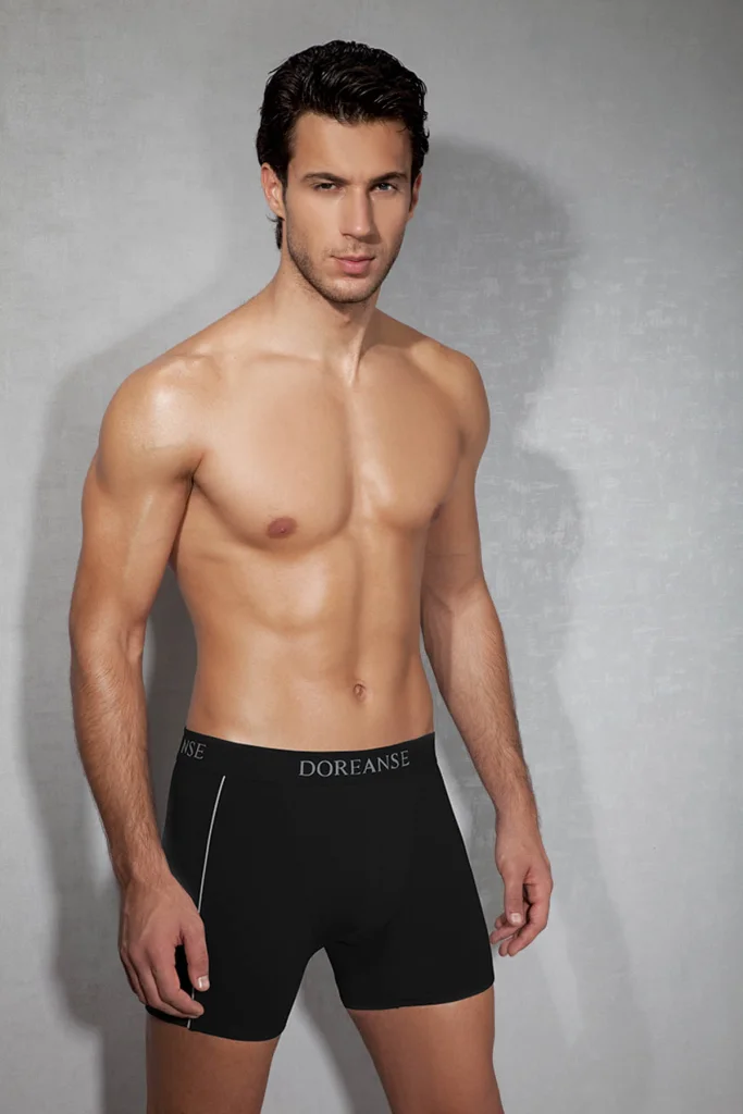 Erkek Modal Pamuklu Likralı Siyah Lastik Detaylı Slim Fit Boxer 