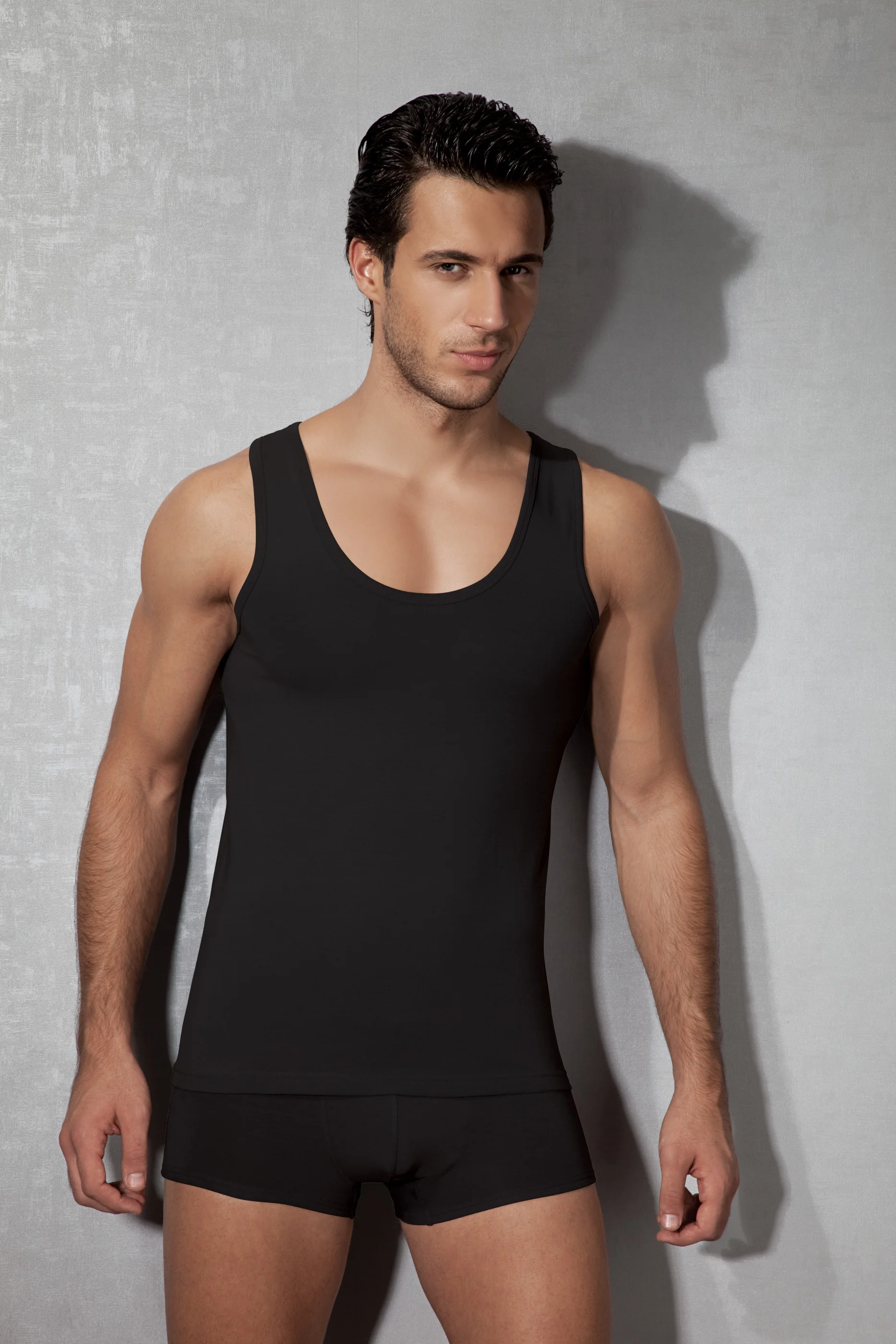 Erkek Modal Pamuklu Siyah Slim Fit U Yaka Atlet 