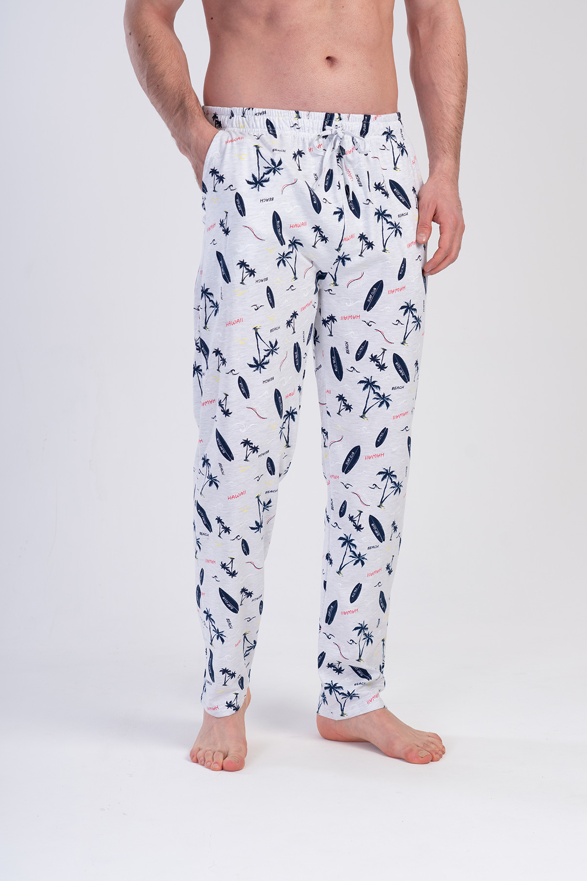 Erkek Palmiye Desenli Suprem Cepli Tek Pijama Altı