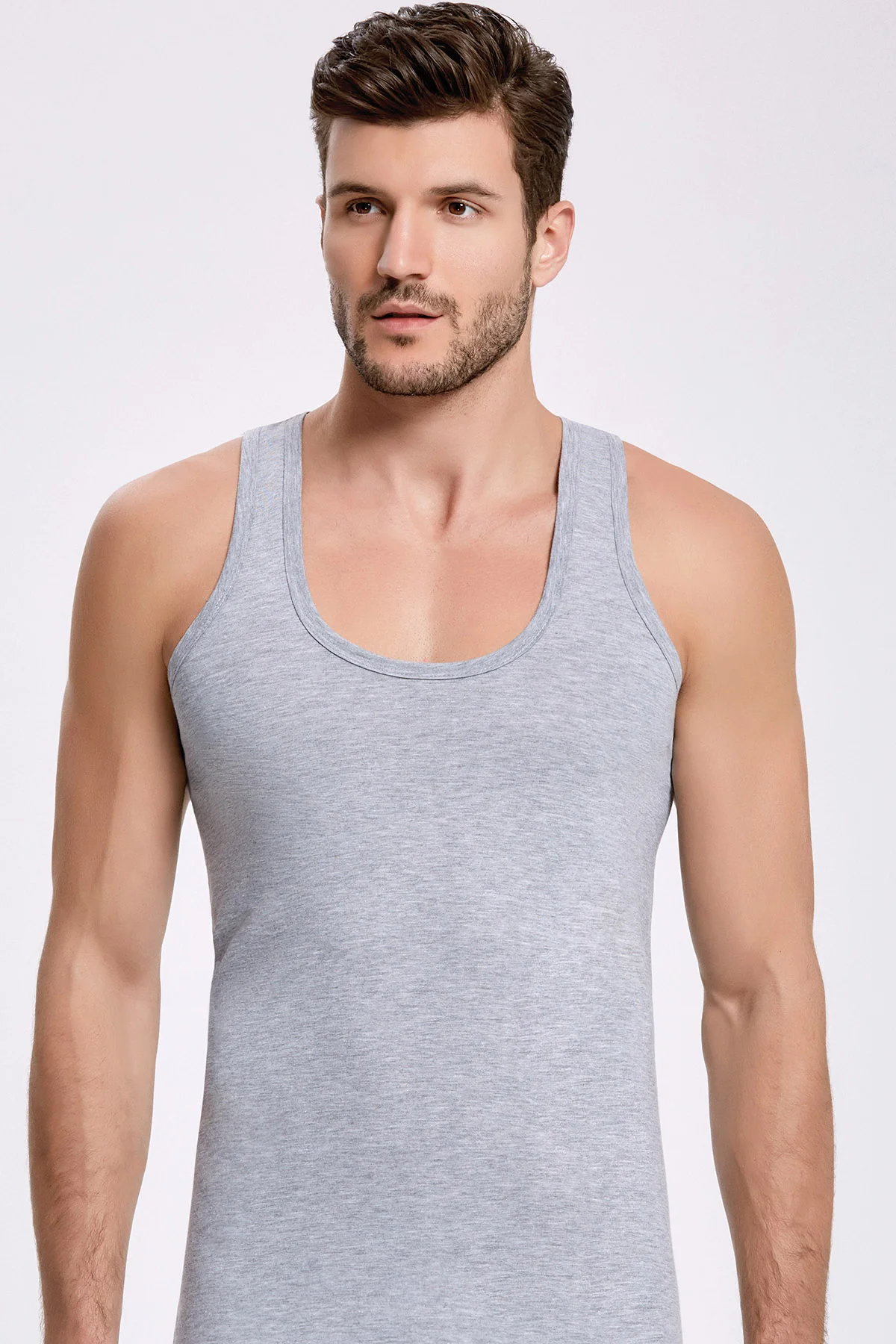 Erkek Pamuklu Slim Fit Siyah Gri Askılı Atlet 2'li
