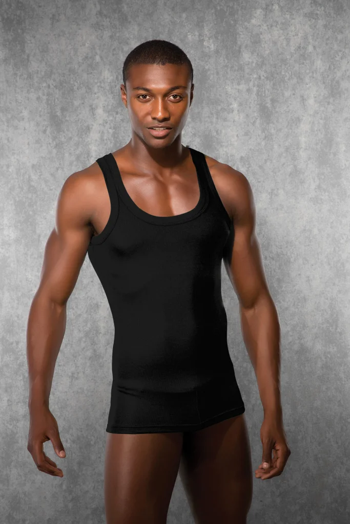 Erkek Siyah Modal Kare Yaka Slim Fit Atlet