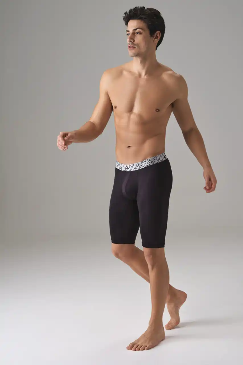 Erkek Sportif Uzun Siyah Boxer Şort