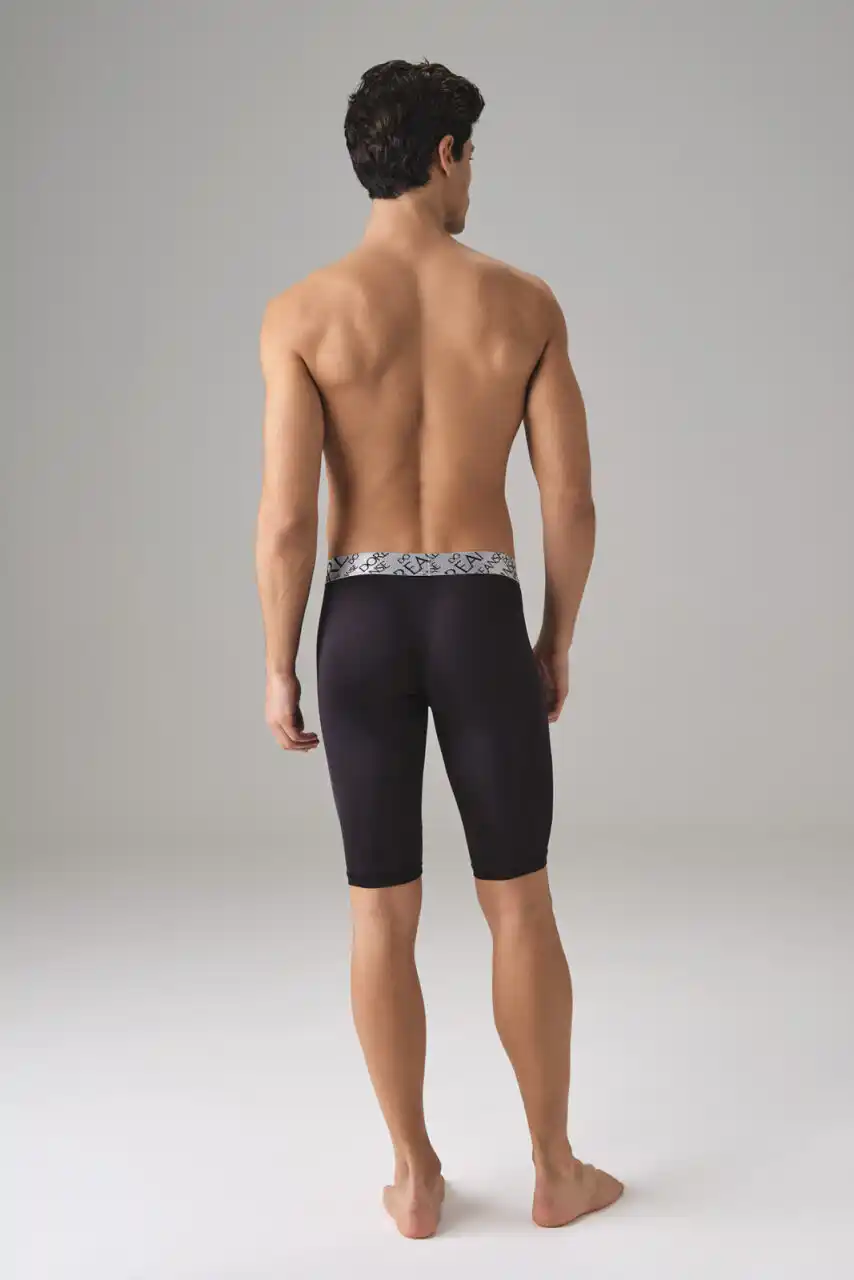 Erkek Sportif Uzun Siyah Boxer Şort