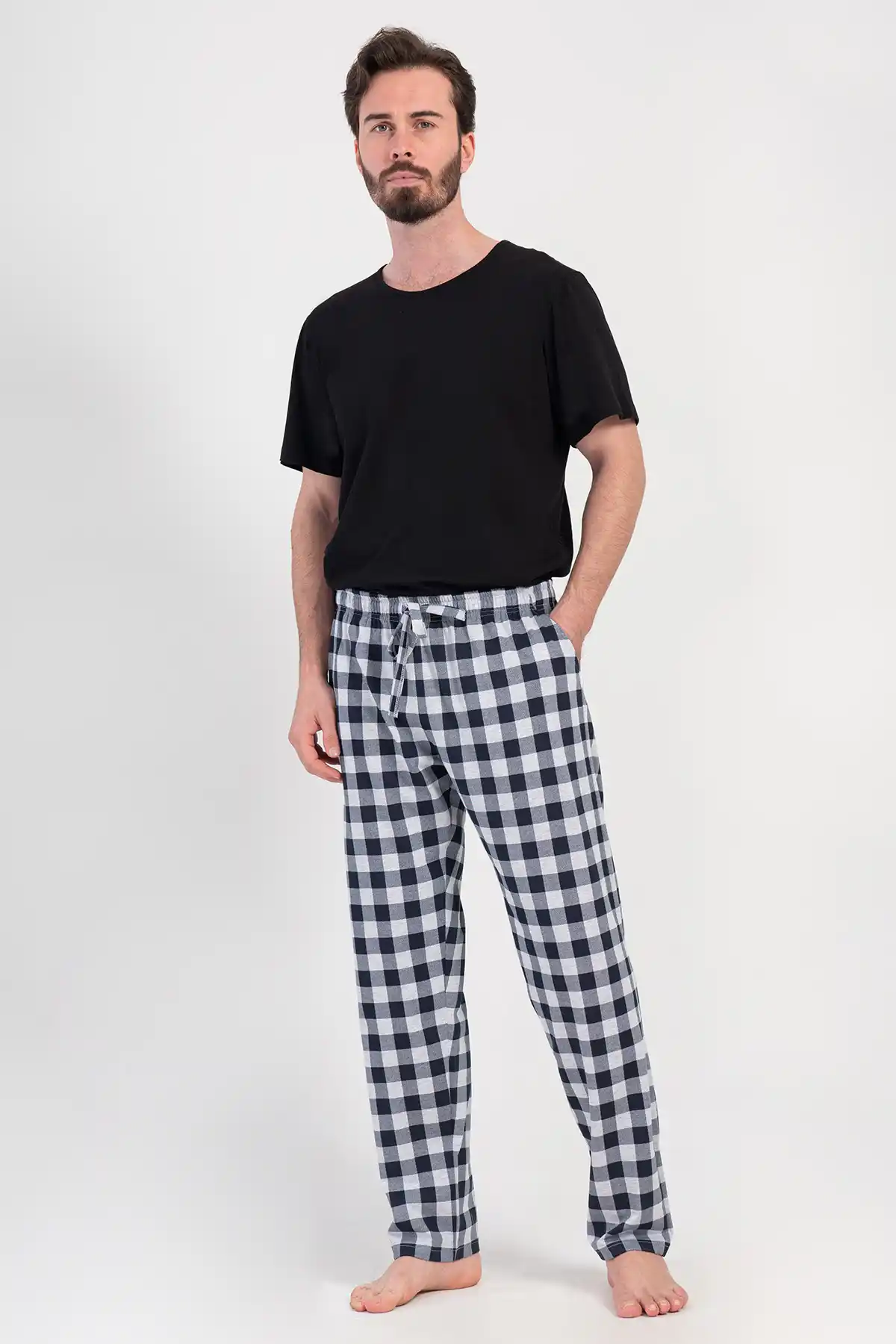 Erkek Süprem Siyah Beyaz Kareli Pijama Altı