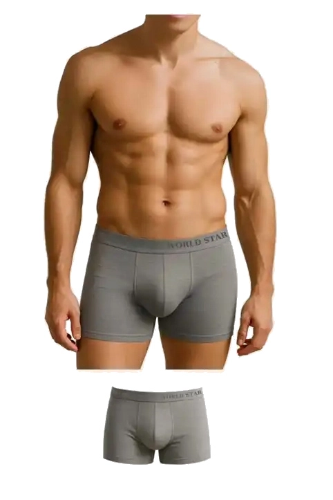 Gri Likralı Pamuklu Düz Erkek Boxer