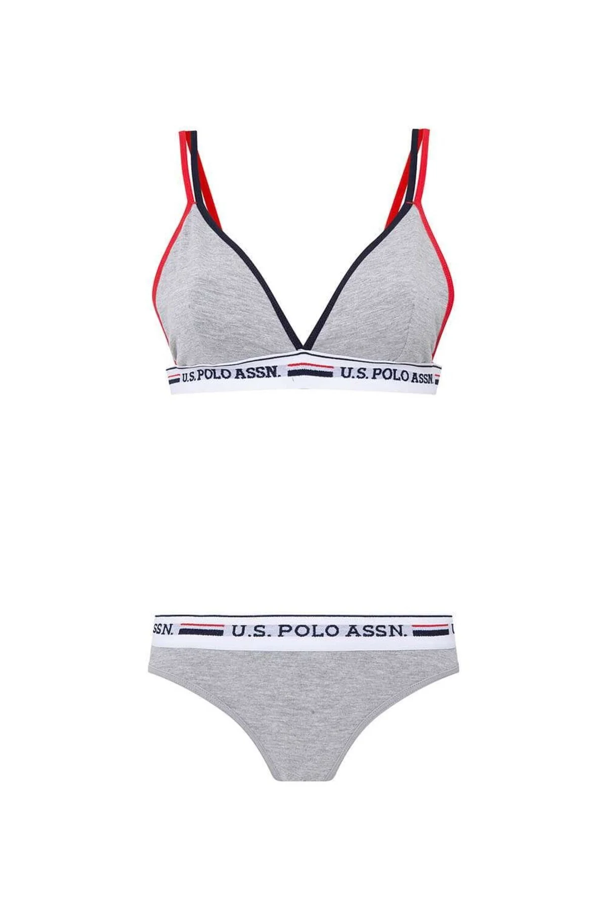 Gri Melanj Pamuklu Likralı Kadın İp Askılı Büstiyer Slip Takım U.S. Polo Assn.