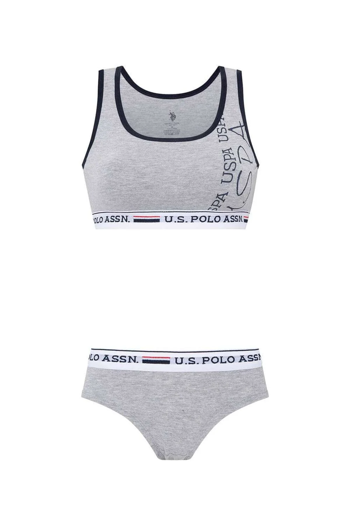 Gri Pamuklu Likralı Kadın Kalın Askılı Spor Büstiyer Şort Takım U.S. Polo Assn.