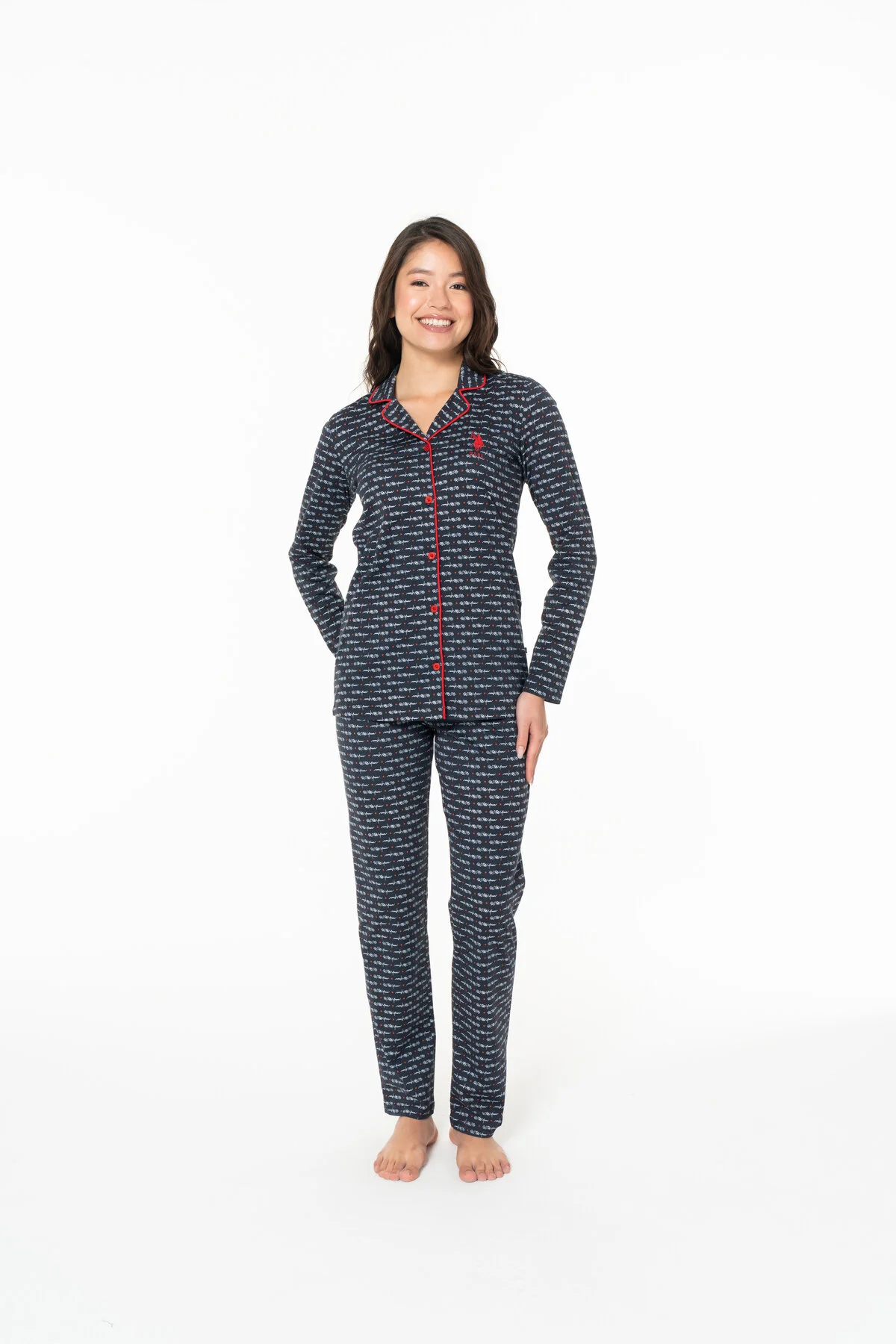 Kadın Lacivert Düğmeli Pijama Takım U.S. Polo Assn.