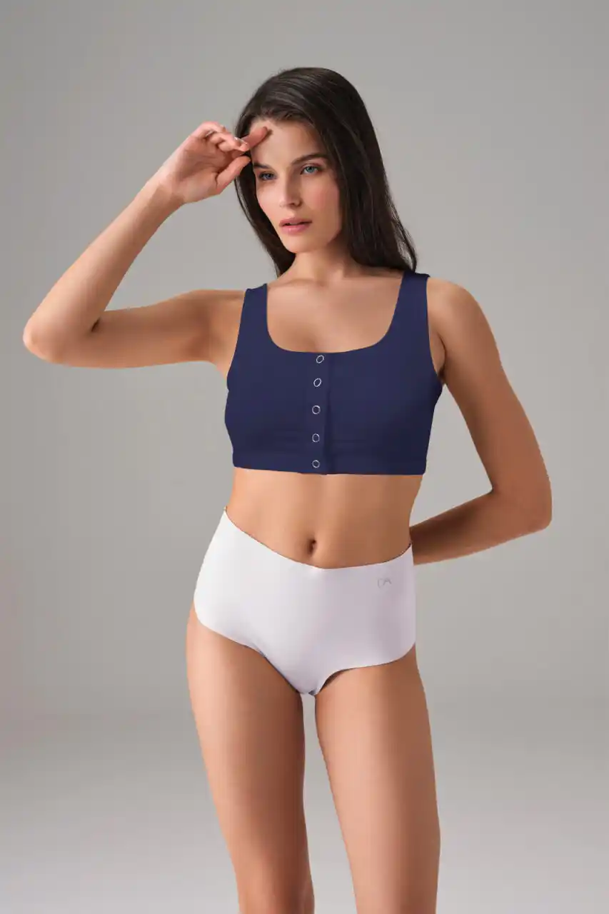 Kadın Modal Lacivert Çıtçıtlı Kaplı Spor Sütyen