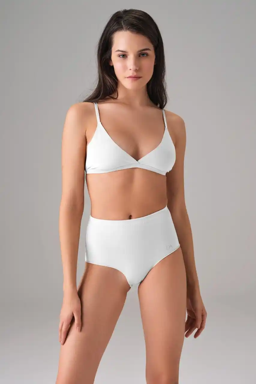 Kadın Pamuklu Beyaz Dikişsiz Korse Slip Külot