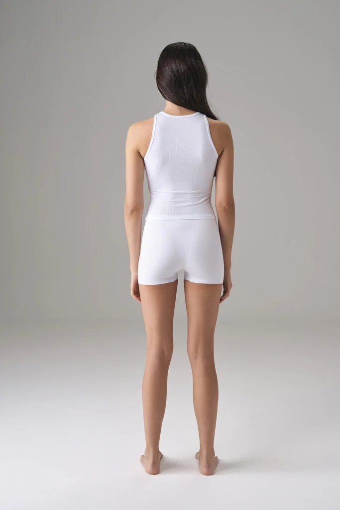 Kadın Pamuklu Beyaz File Detaylı Bisiklet Yaka Crop Slim Fit Atlet