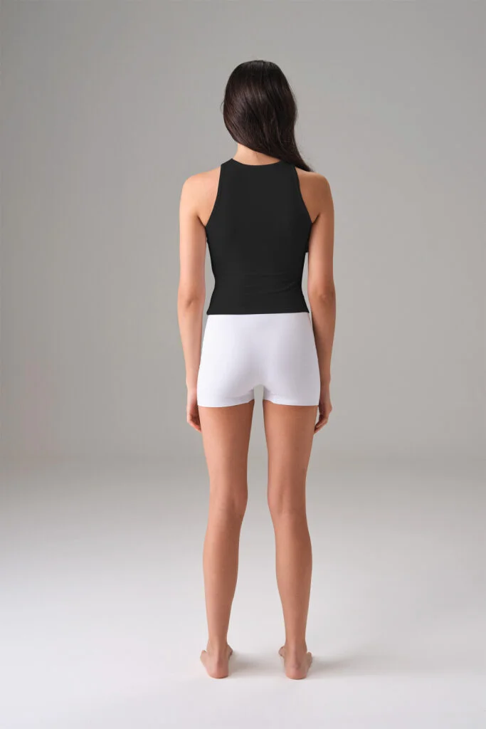 Kadın Pamuklu Siyah File Detaylı Bisiklet Yaka Crop Slim Fit Atlet