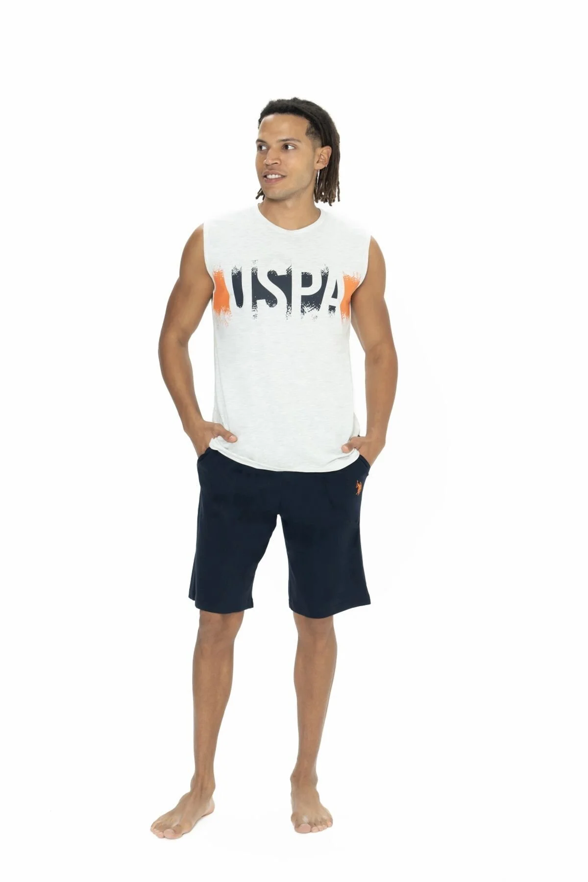 Kar Melanj Baskılı Kolsuz Bisiklet Yaka Erkek Şort Takım U.S. Polo Assn.
