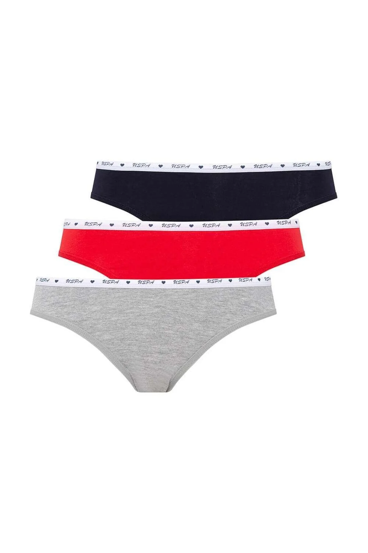 Kırmızı Gri Melanj Lacivert Pamuklu Kadın Slip 3’lü Set U.S. Polo Assn. 