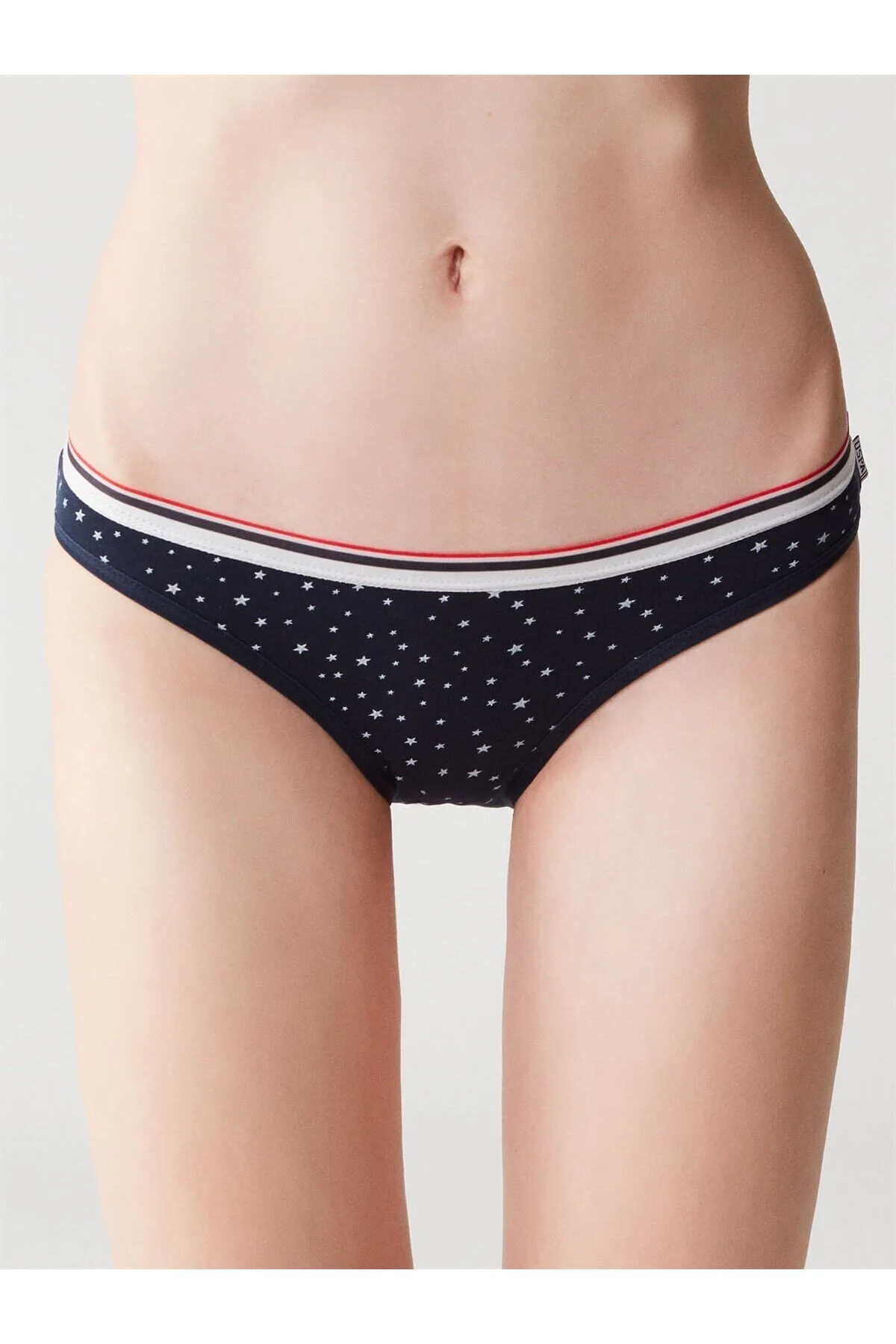 Kırmızı Lacivert Çizgili Yıldız Desenli Pamuklu Kadın Slip 3’lü Set U.S. Polo Assn.