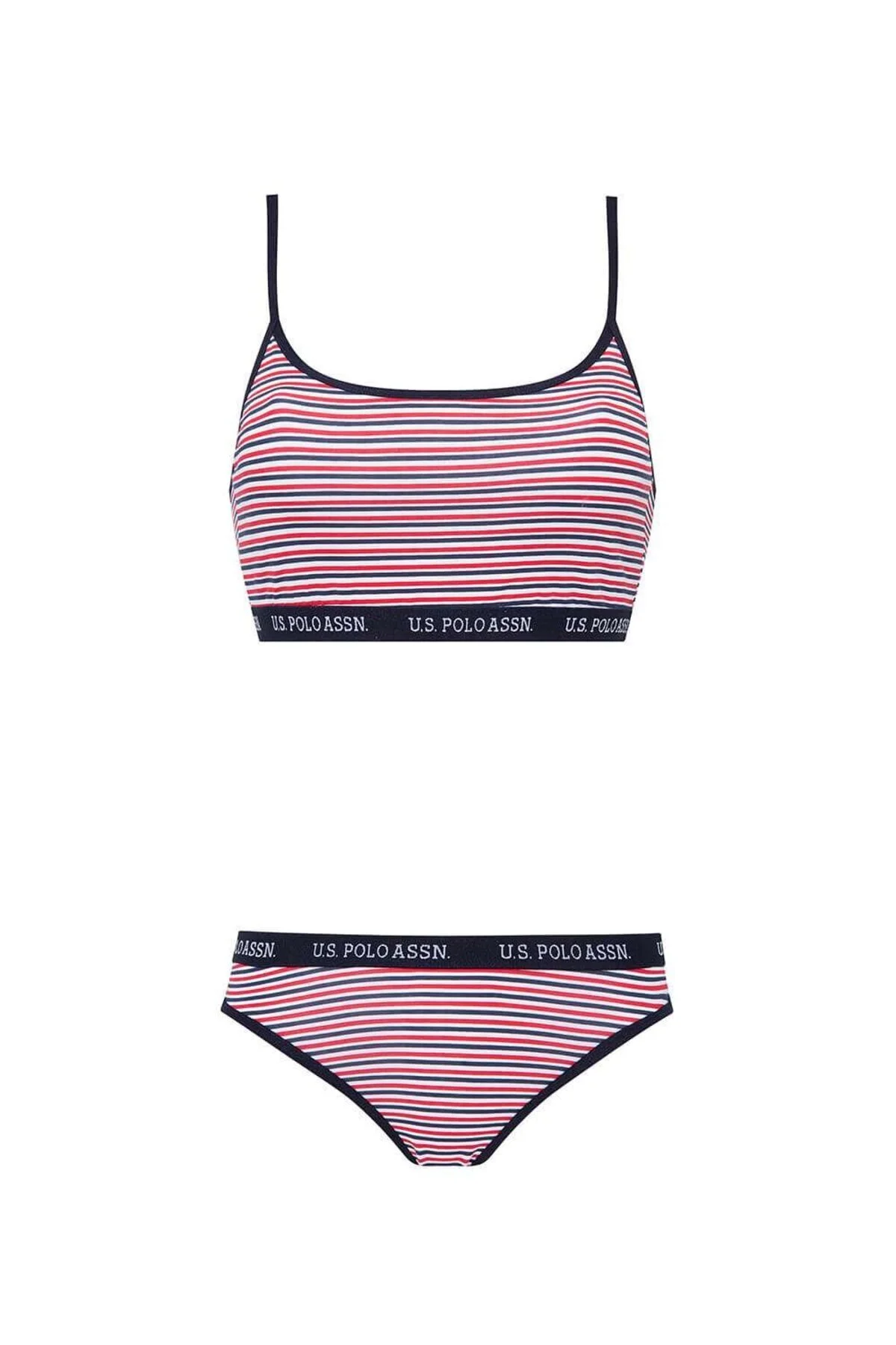 Lacivert Çizgili Kadın İp Askılı Büstiyer Slip Takım U.S. Polo Assn.