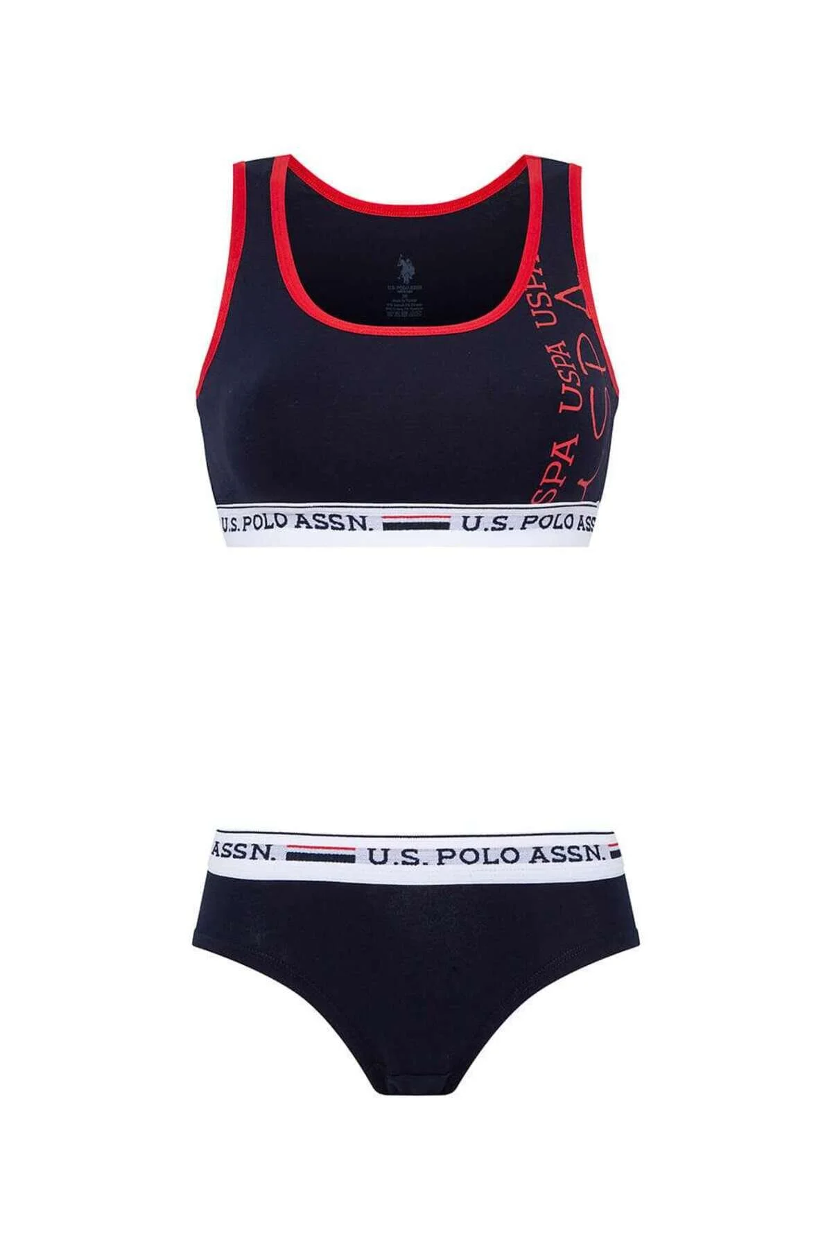 Lacivert Pamuklu Likralı Kadın Kalın Askılı Spor Büstiyer Şort Takım U.S. Polo Assn.