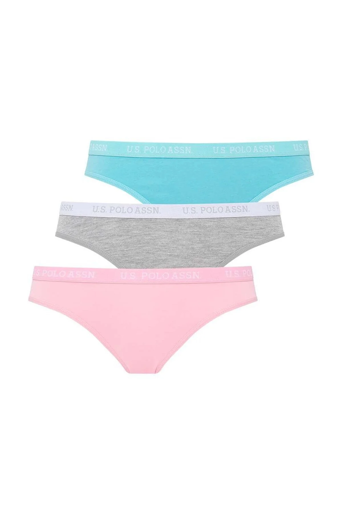 Mint Beyaz Gri Melanj Logolu Pamuklu Kadın Slip 3’lü U.S. Polo Assn. 