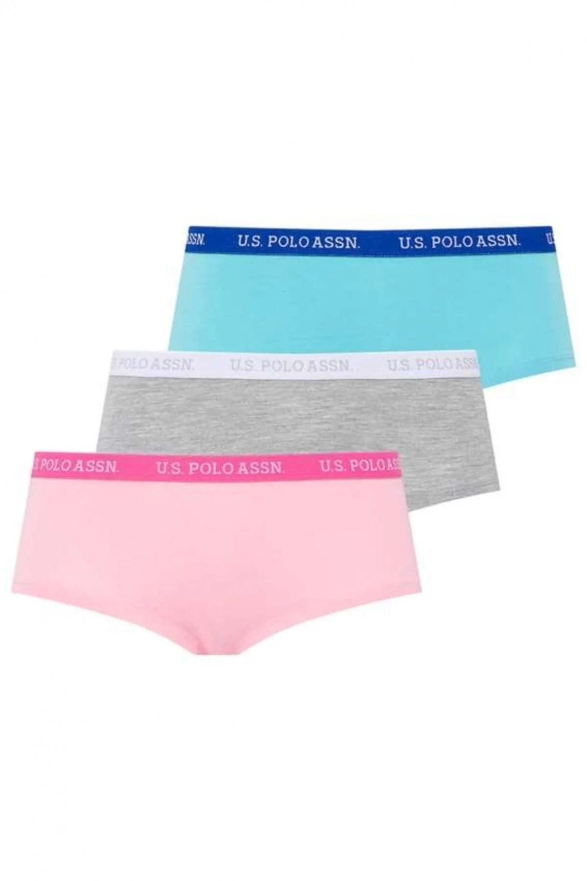 Pembe Gri Melanj Mint Pamuk Karışımlı Lastik Bel Kadın 3'lü Şort Külot U.S. Polo Assn.