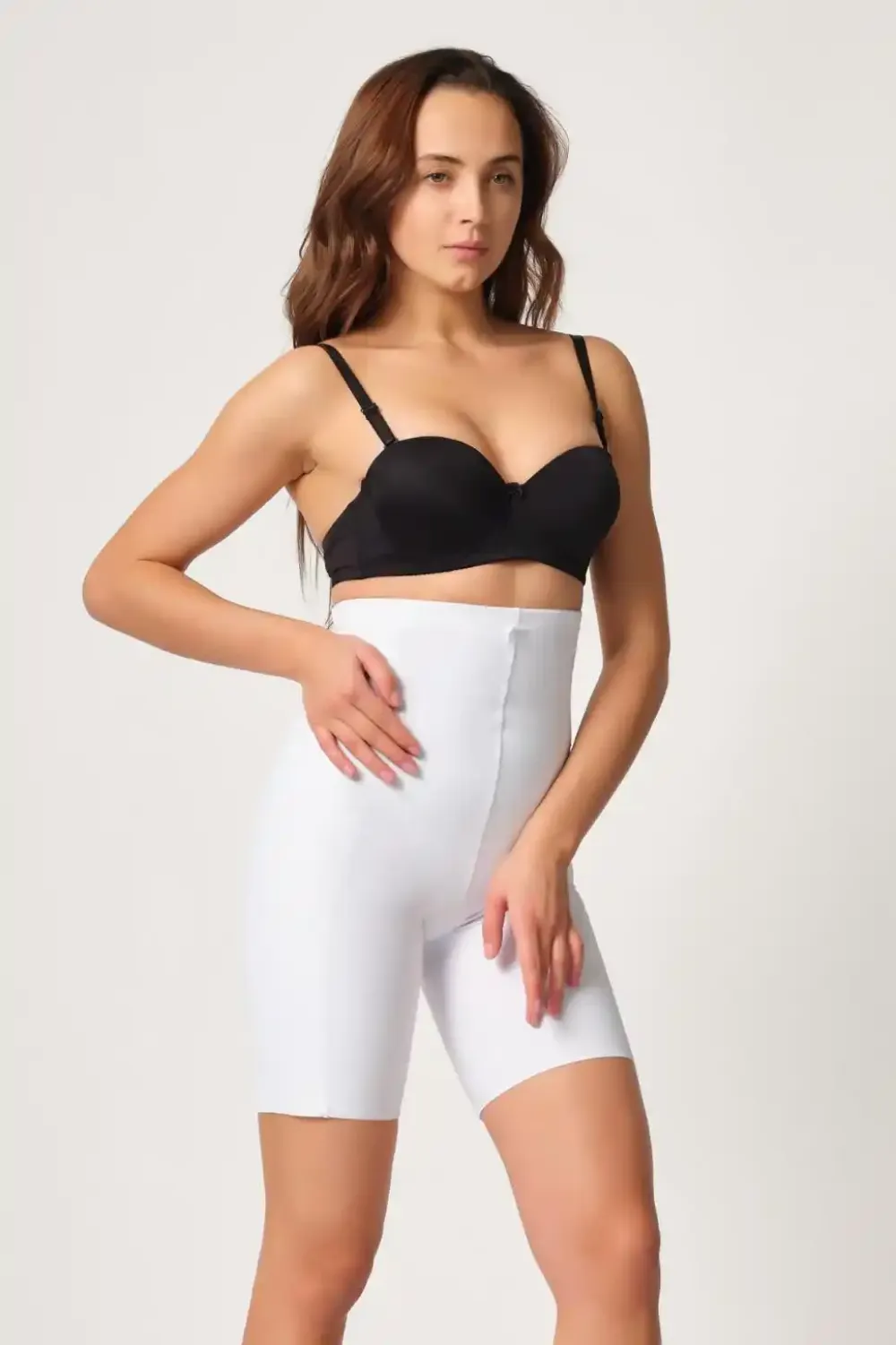 Beyaz Çift Kat Yüksek Bel Kadın Lazer Kesim Boxer Korse