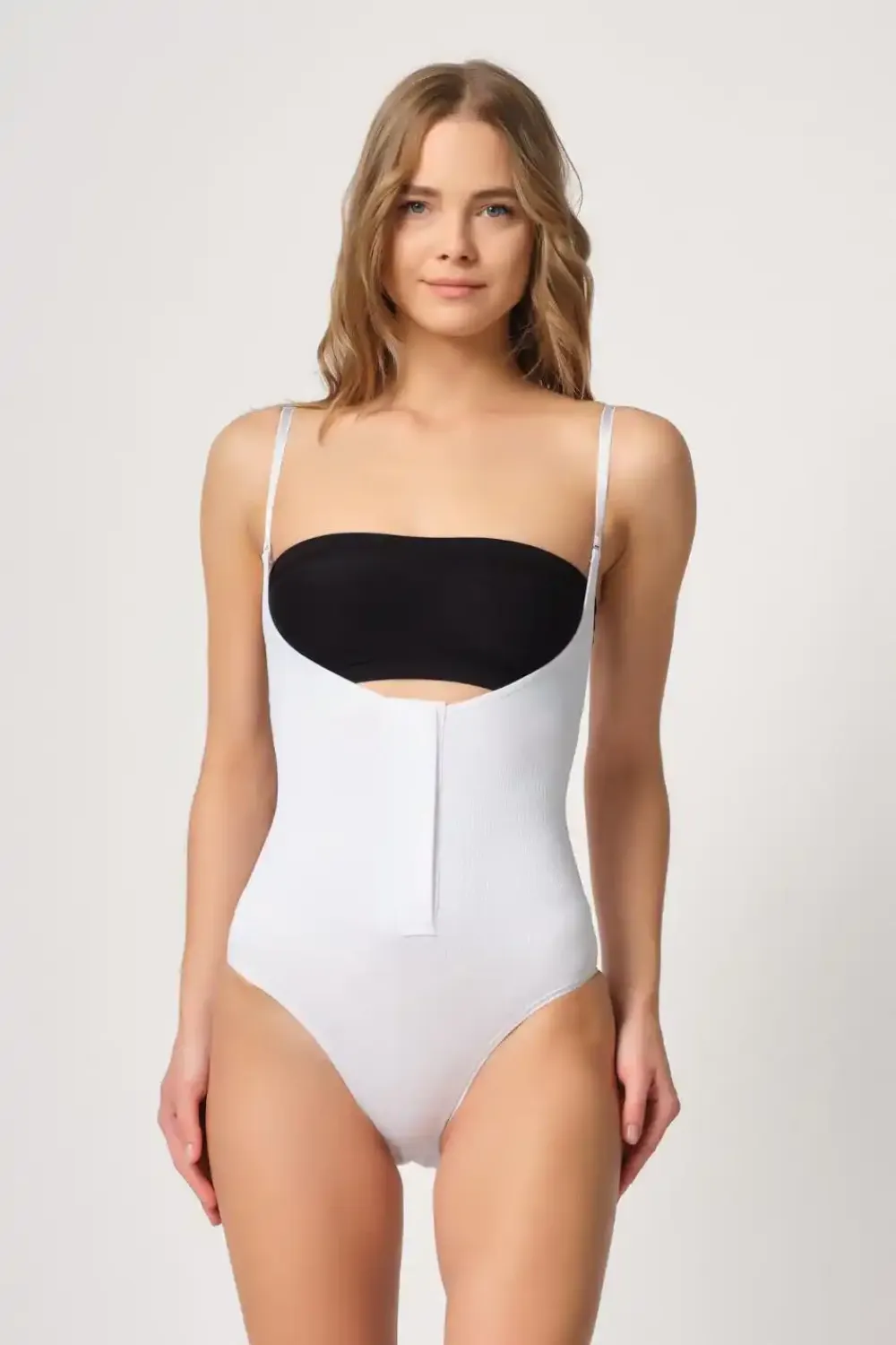 Beyaz Dekolte Uyumlu Agraflı Body Korse