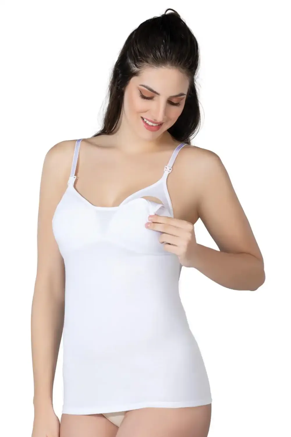 Beyaz Modal Cotton Kaplı Emzirme Atlet