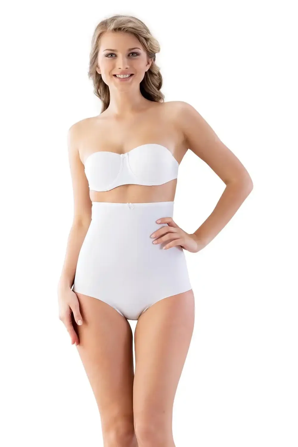 Beyaz Yüksek Bel Kadın Slip Lazer Kesim Korse