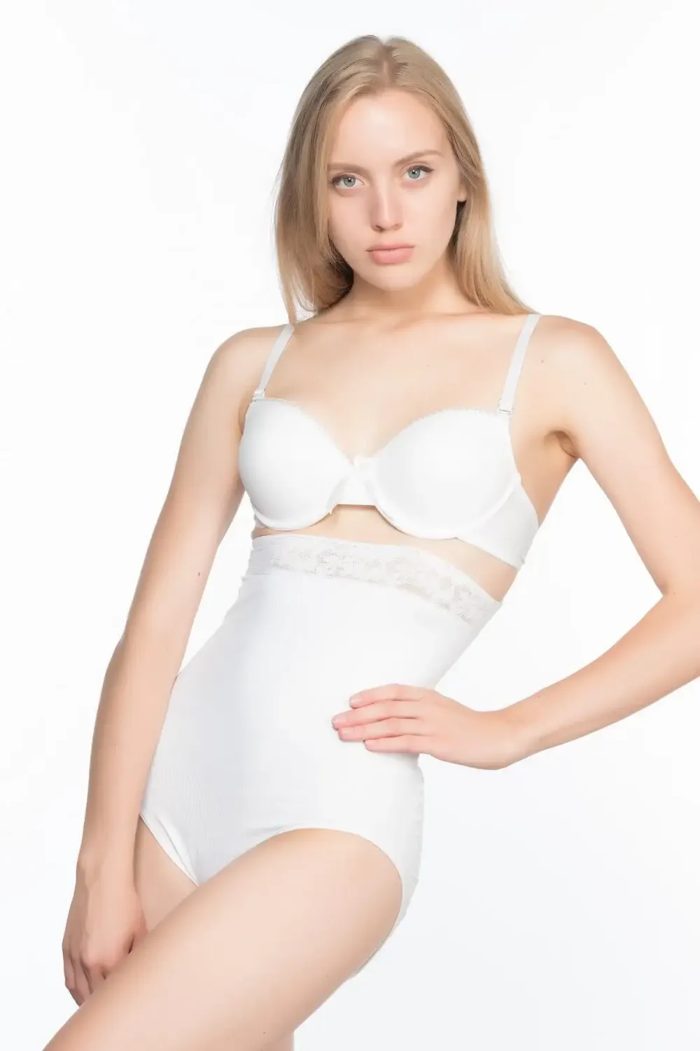 Dantelli Yüksek Bel Slip Beyaz Korse