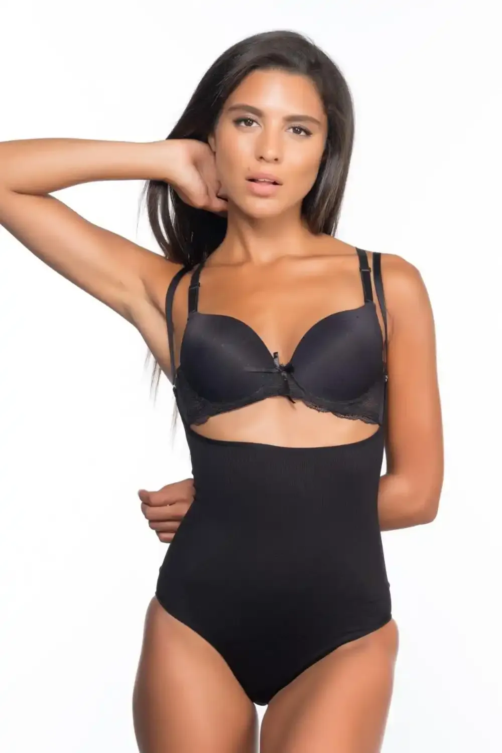 Siyah Göğüs Açık Desenli Kadın Body Korse