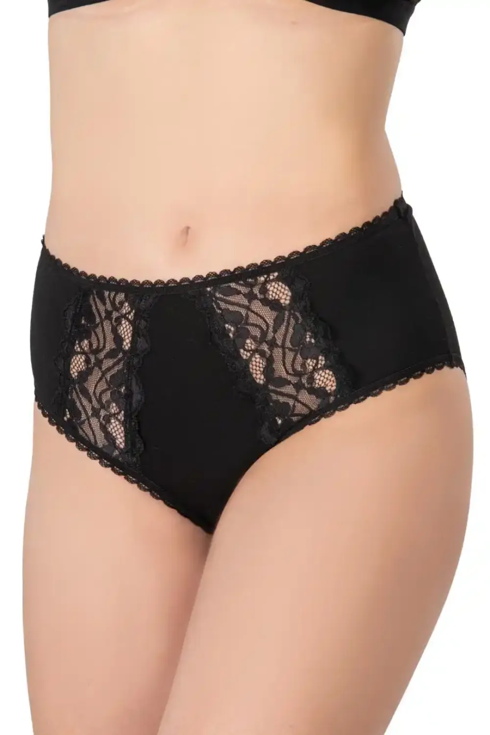 Siyah Modal Cotton Yüksek Bel Dantelli Külot