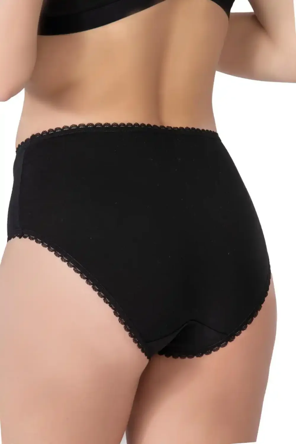 Siyah Modal Cotton Yüksek Bel Dantelli Külot