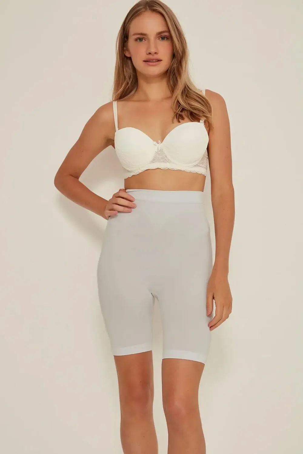 Soft Uzun Paçalı Ekru Boxer Korse