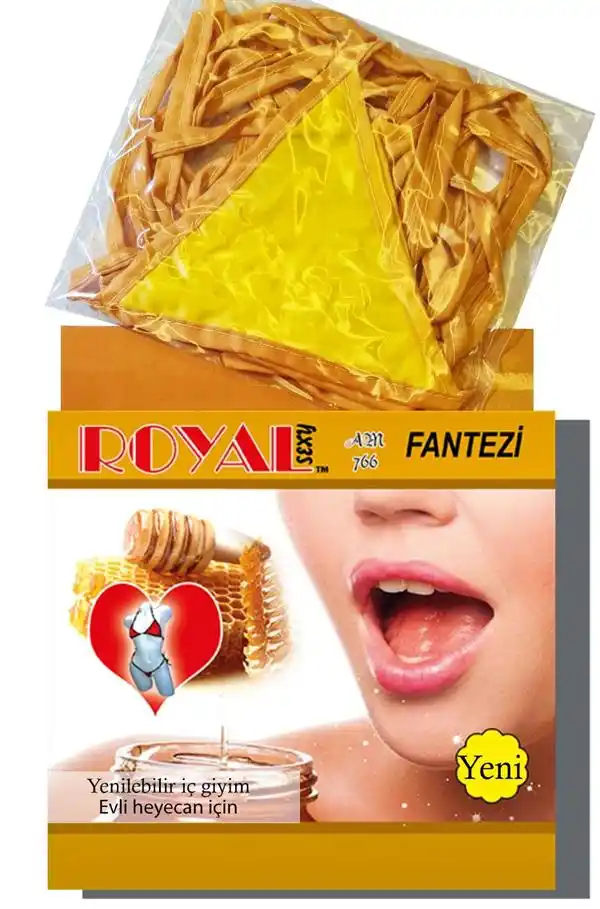 Sarı Yenilebilir Bal Aromalı Bağlamalı Kadın Fantezi İç Çamaşırı Takımı