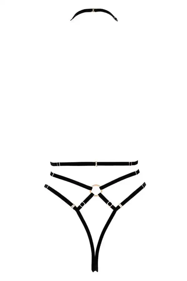 Siyah Göğüs Detaylı Kadın Fantezi Harness