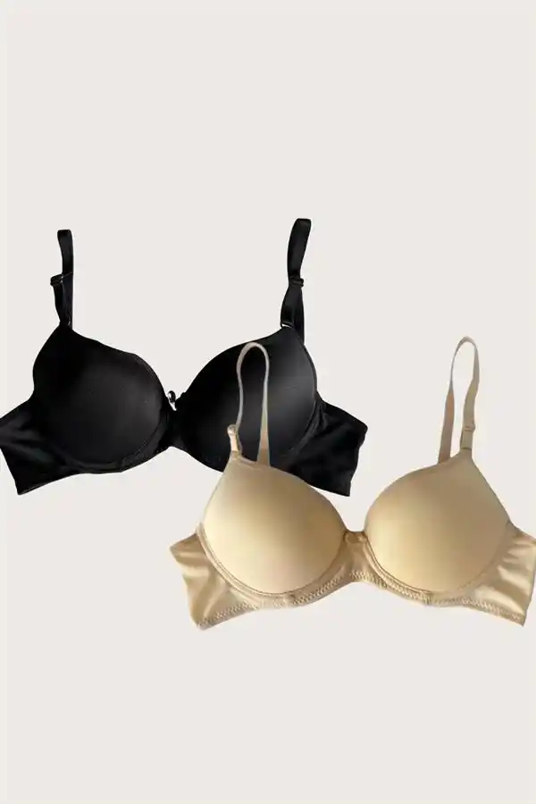 Siyah Ten Ayarlanabilir Askılı Push Up Dolgulu Balenli Kadın Sütyen 2 li Set 