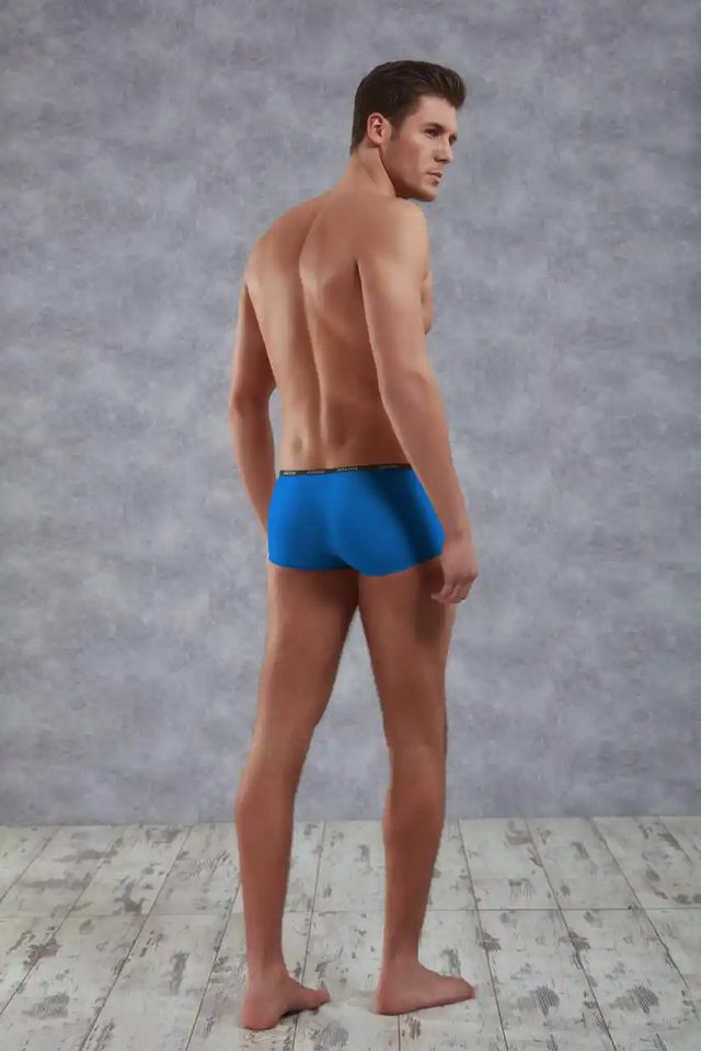  Erkek Saks Mavisi Polyamid Mini Paça Boxer