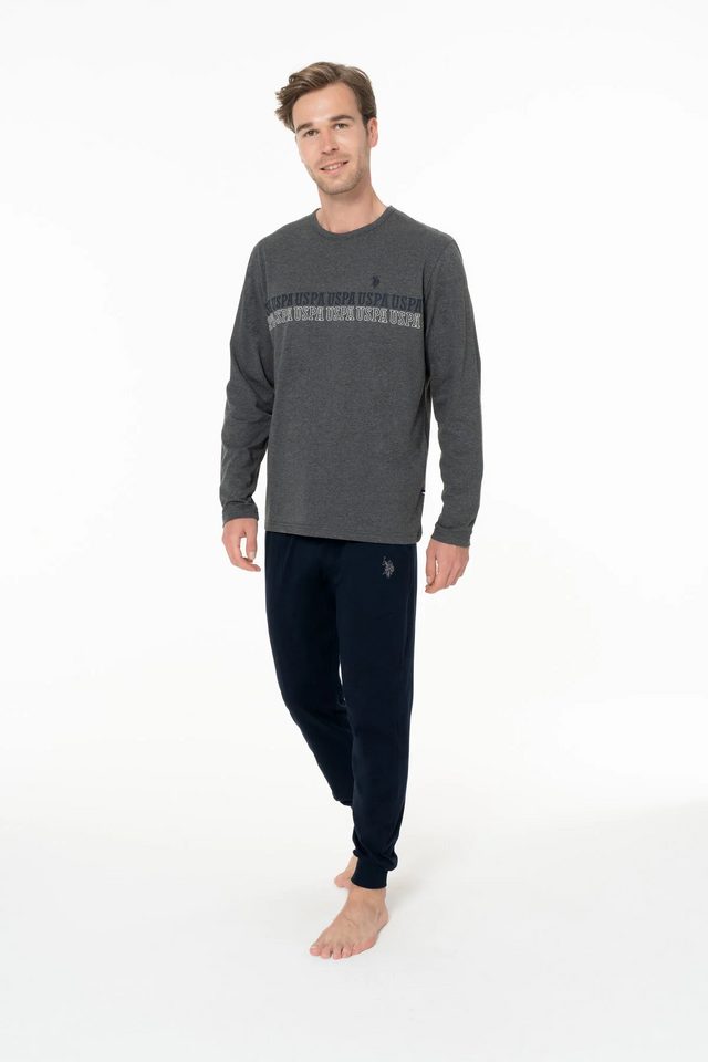 Antrasit Melanj Pamuklu Erkek Uzun Kollu Bisiklet Yaka Pijama Takımı U.S. Polo Assn.