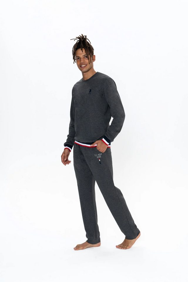 Antrasit Melanj Pamuklu Ribana Manşet Detaylı Bisiklet Yaka Erkek Pijama Takımı U.S. Polo Assn.