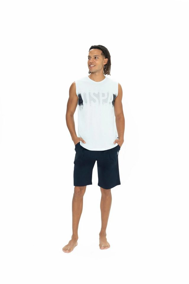 Beyaz Lacivert Pamuklu Baskılı Bisiklet Yaka Erkek Kolsuz Şort Takım U.S. Polo Assn.